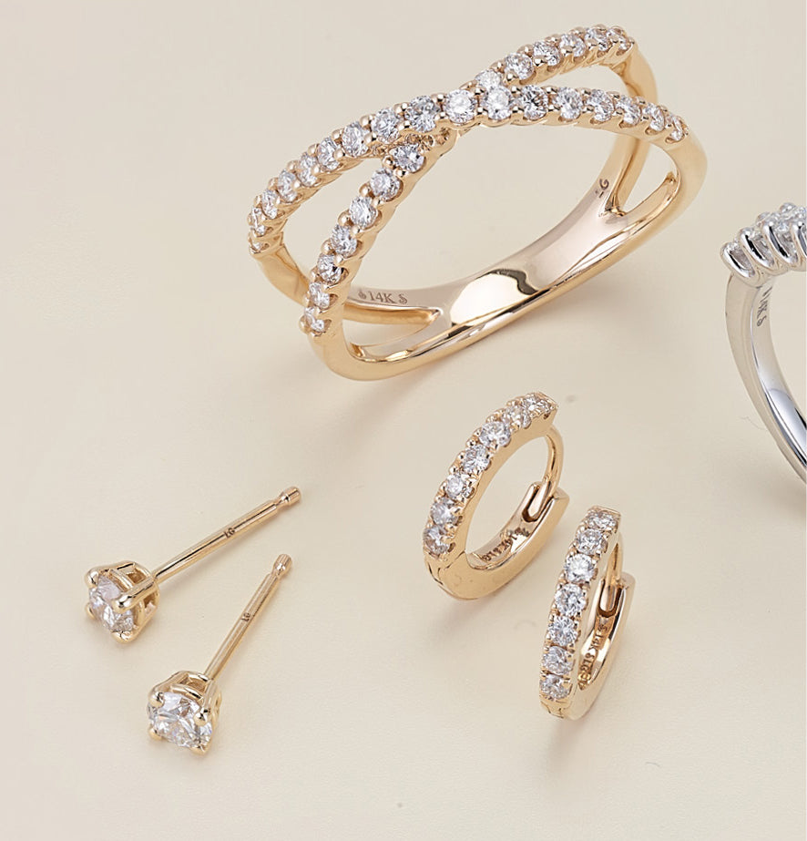 Yellow gold lab-grown diamond stud earrings with 1/5 carat total weight