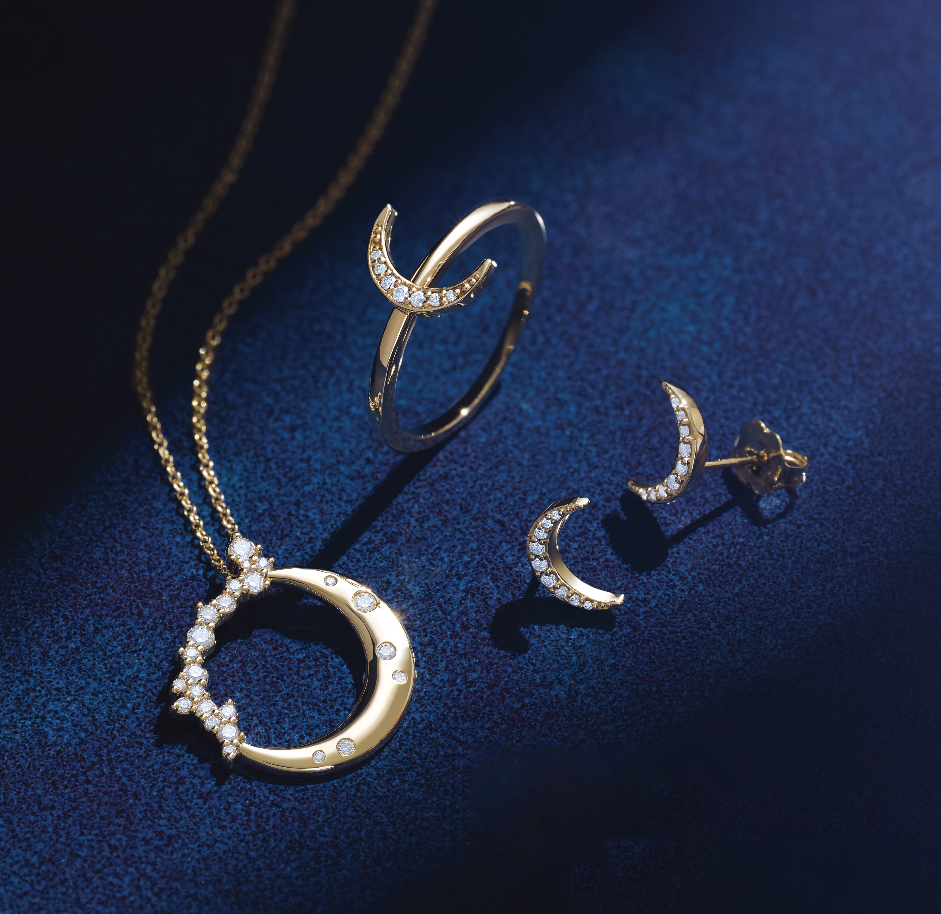 Stackable Cresent Ring with crescent necklace and earrings