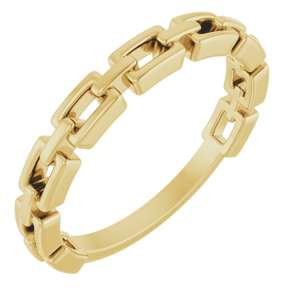 14K yellow gold chain link ring, top view