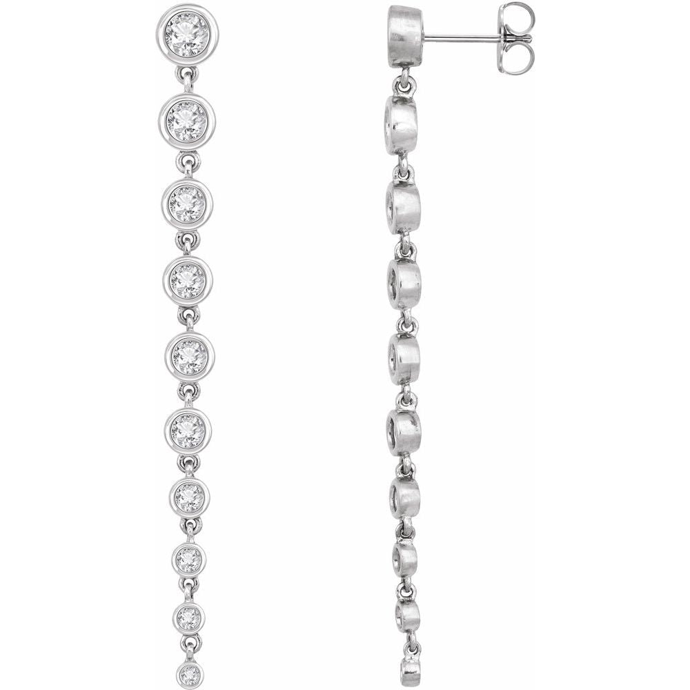 side view of 14K white gold lab-grown diamond cascade earrings