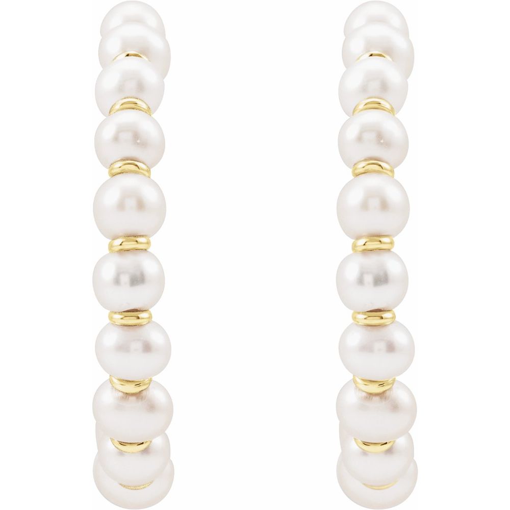 Freshwater Pearl Hoops - 14K Yellow Gold, front view