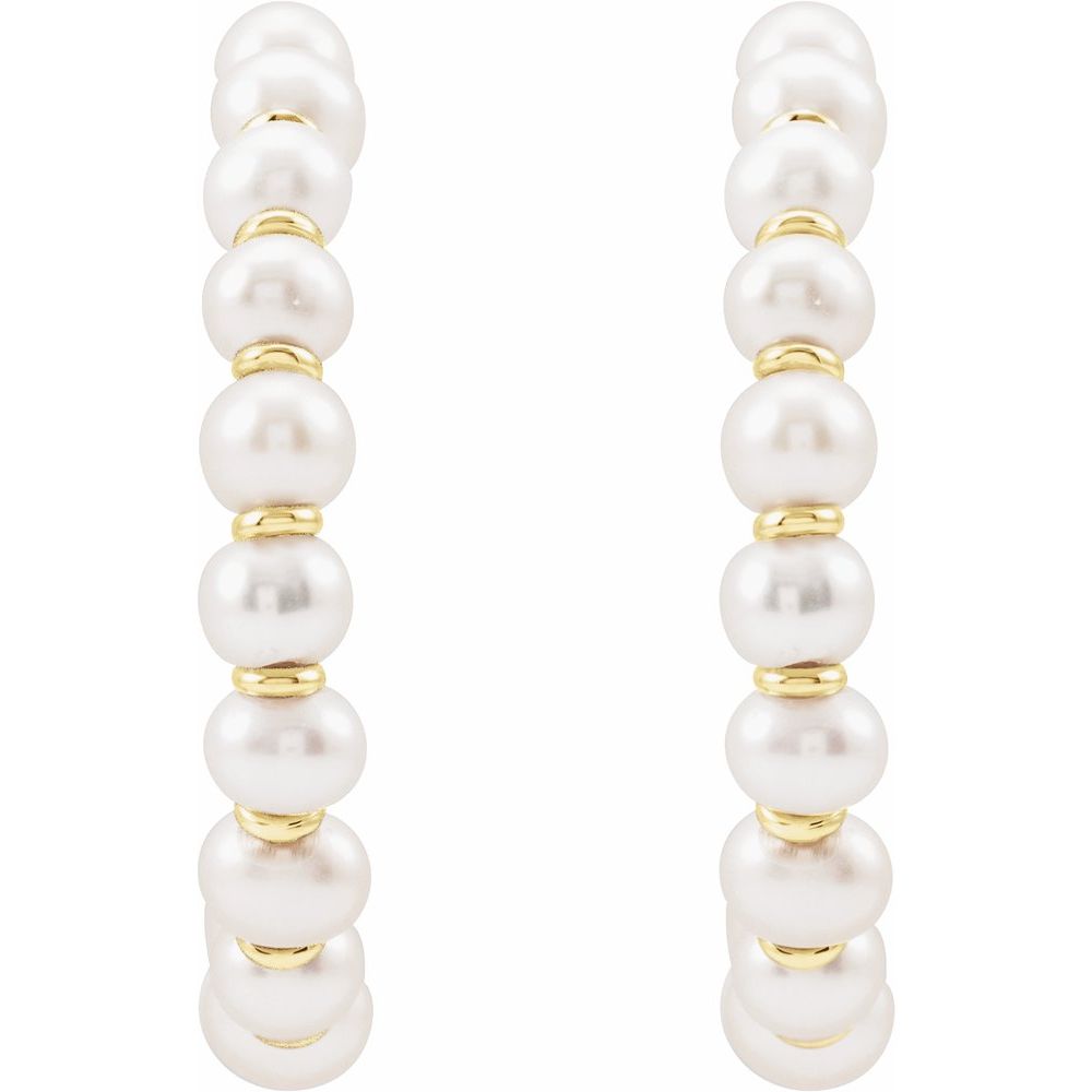 Freshwater Pearl Hoops - 14K Yellow Gold, front view