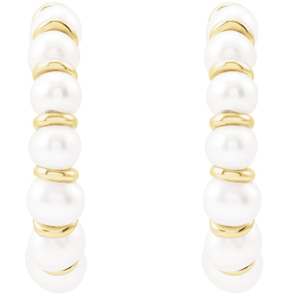 front of Petite Freshwater Pearl Hoops - 14K Yellow Gold