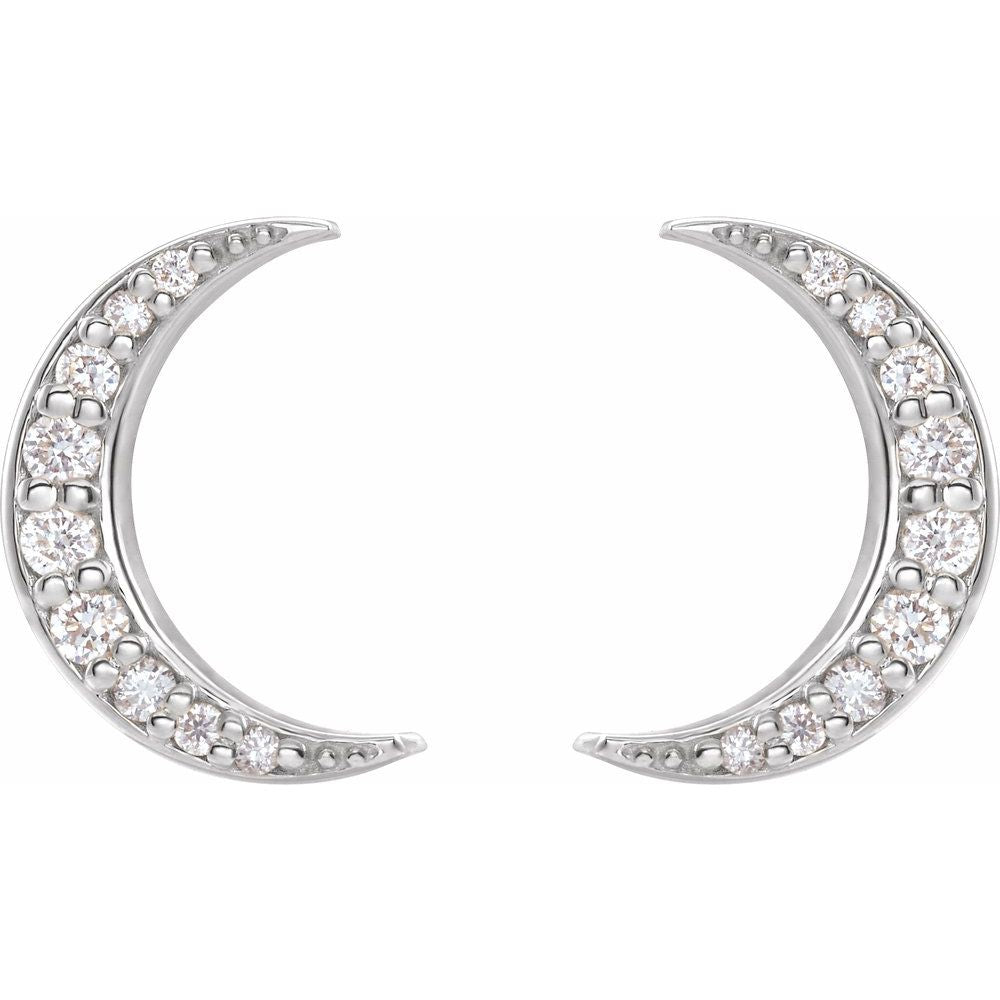 front white gold Natural Diamond Cresent Moon Earrings