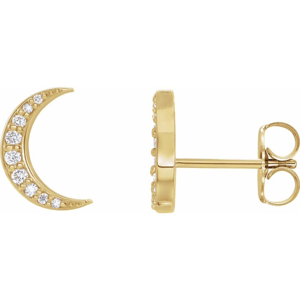 yellow gold Natural Diamond Cresent Moon Earrings