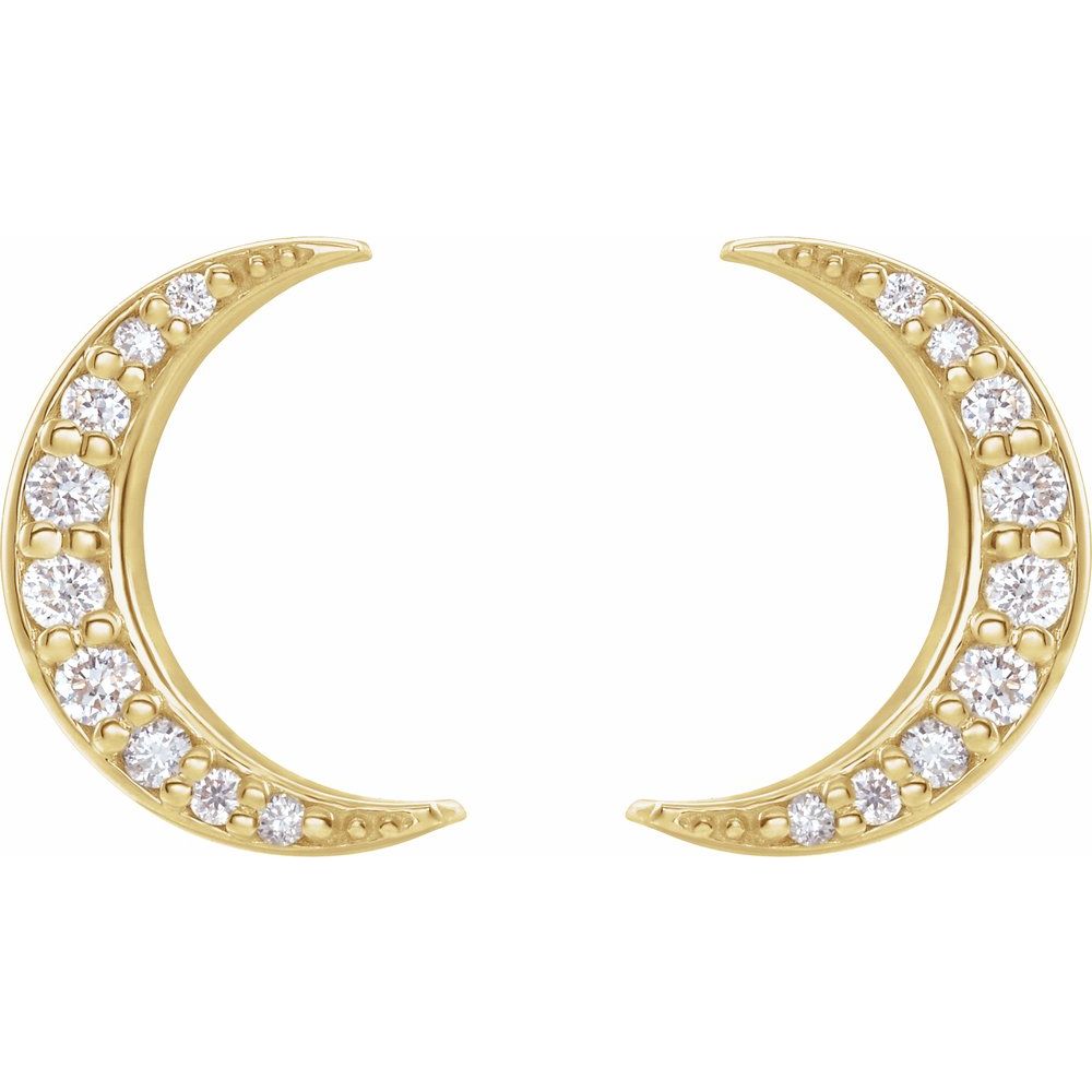 yellow gold Natural Diamond Cresent Moon Earrings