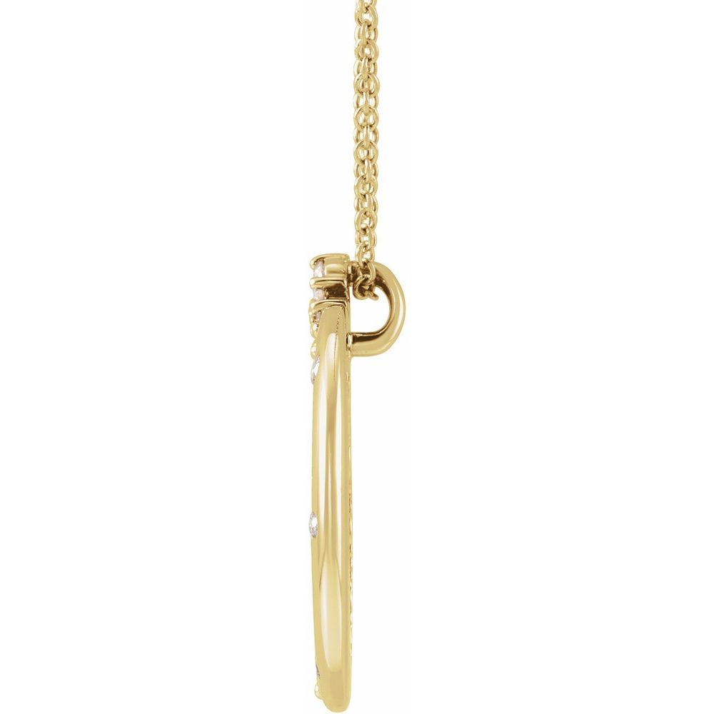 Yellow gold diamond crescent moon necklace side view