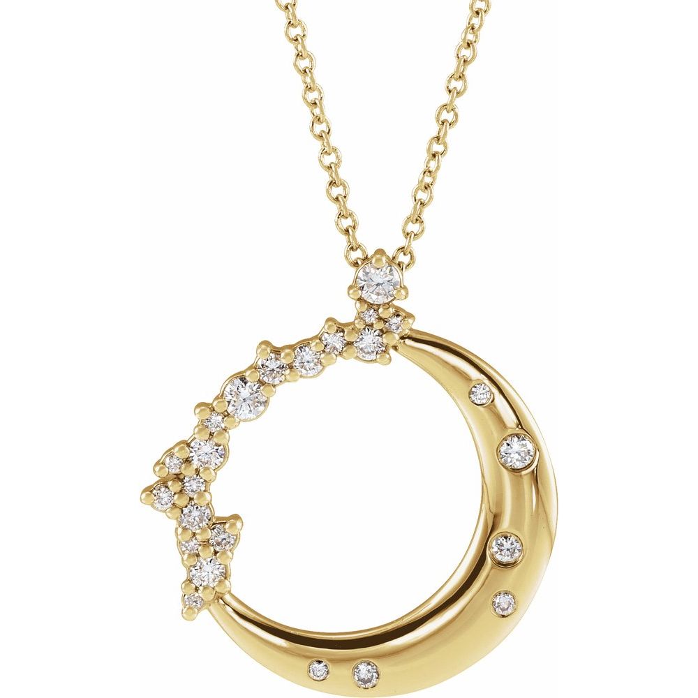Yellow gold diamond crescent moon necklace