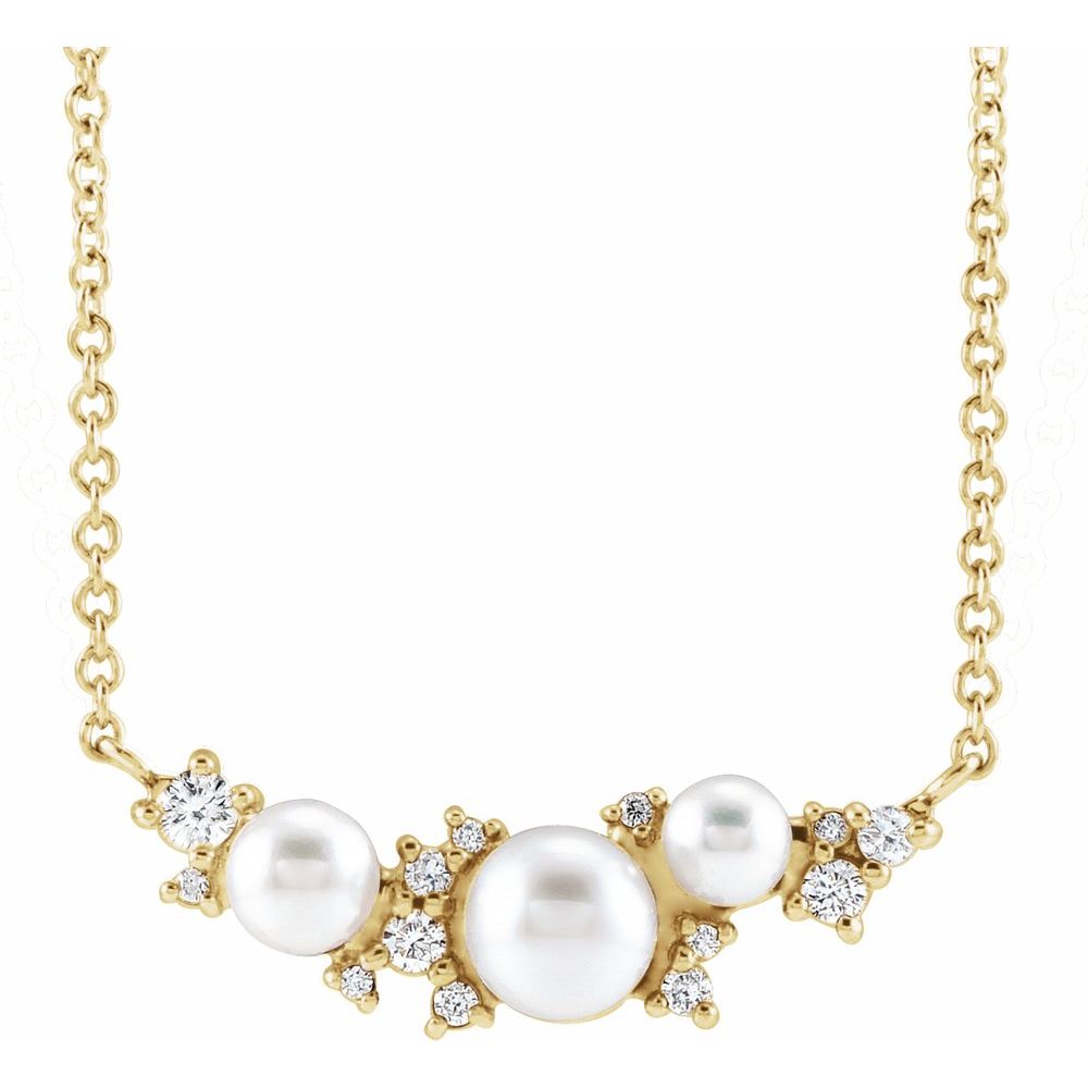 Cultured Akoya Pearl & Diamond Necklace, yellow gold