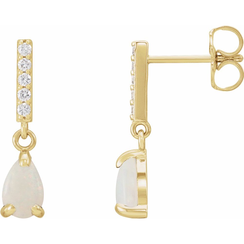 side view of White Opal & Diamond Earrings