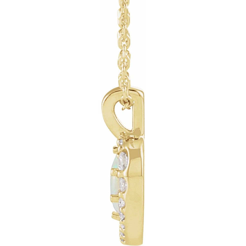 White Opal Cabochon & Diamond Necklace, side view