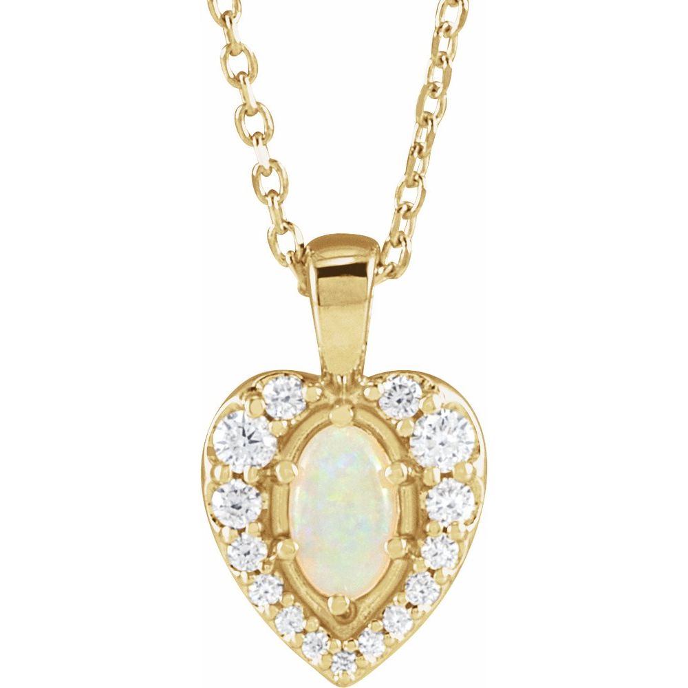 White Opal Cabochon & Diamond Necklace