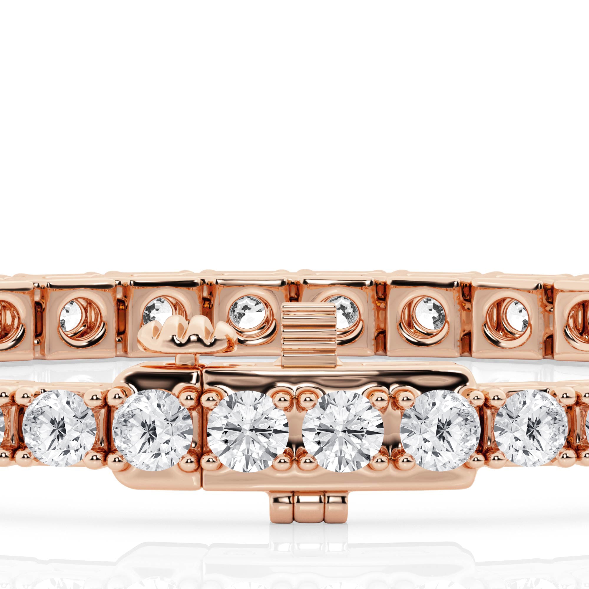 close up of Lab-grown rose gold tennis bracelet with 10 carats