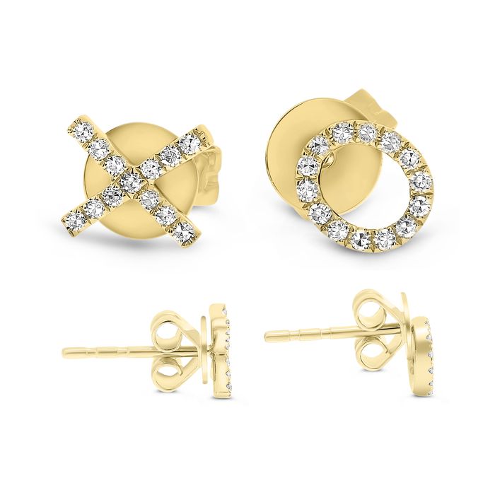 yellow gold xo diamond earrings