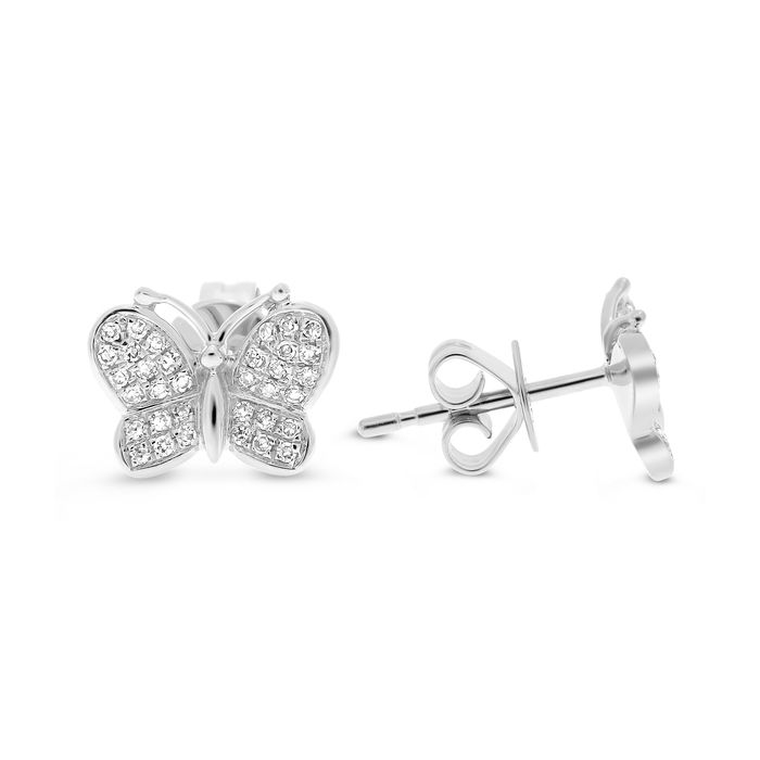 White gold butterfly-shaped diamond stud earrings