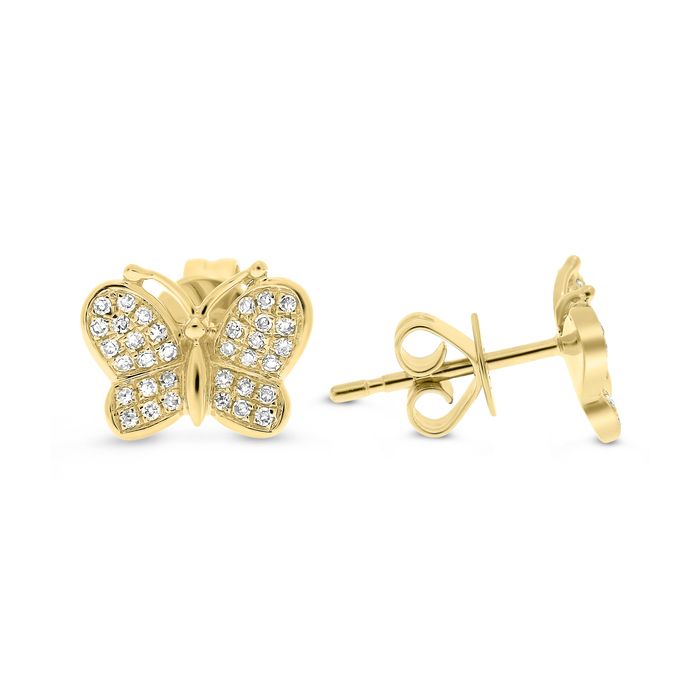 Yellow gold butterfly-shaped diamond stud earrings