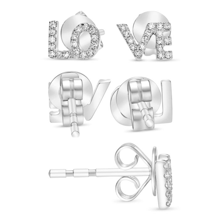LOVE Diamond Earring Studs in white gold