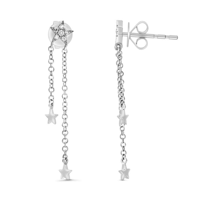 Shooting Star Diamond Earring Studs, white gold