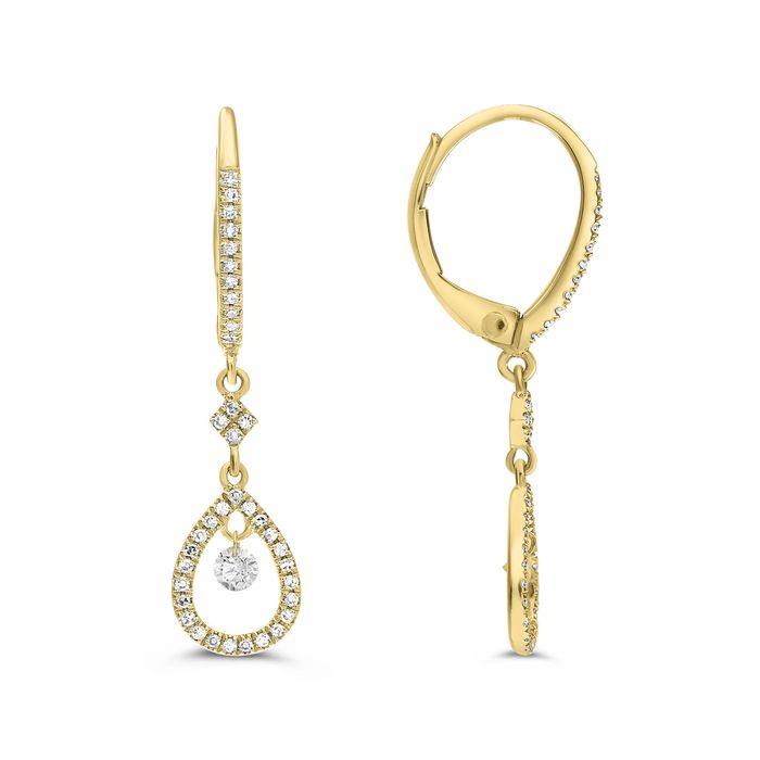 yellow gold Pear Hoop Diamond Earrings