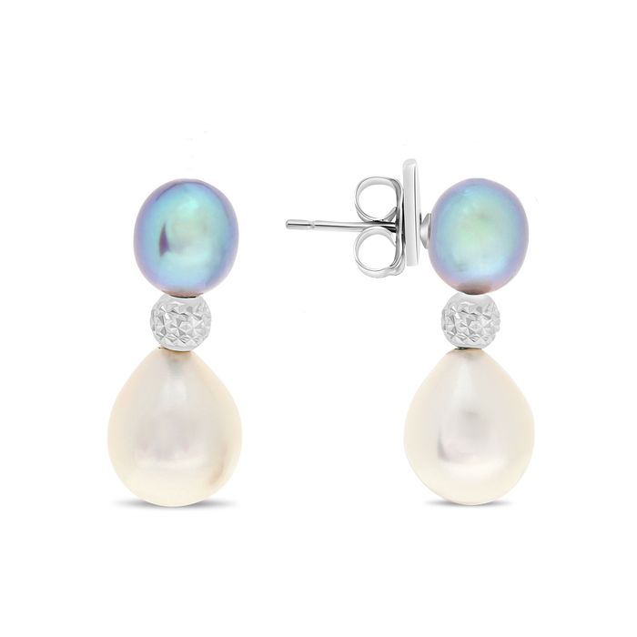 White Pearl and Diamond Earrings