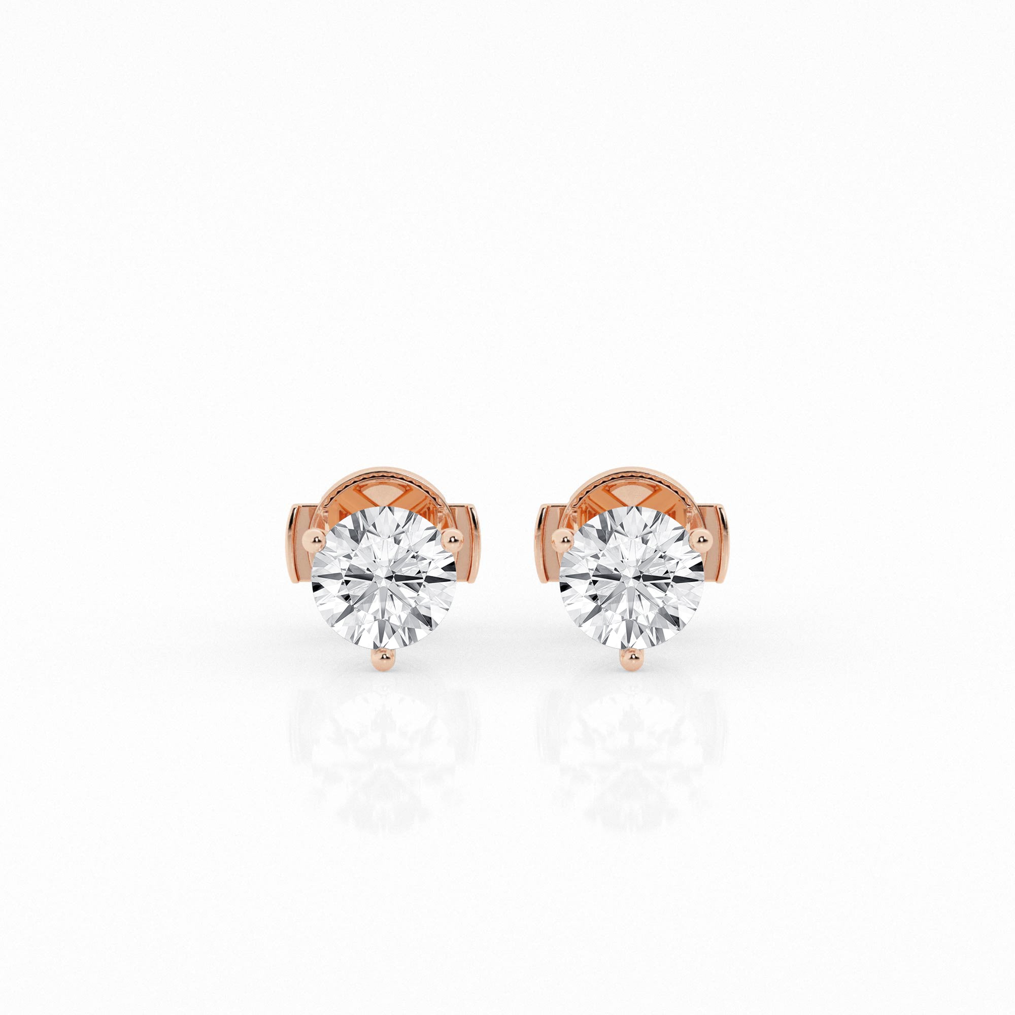 Rose gold stud earrings showcasing 1.5 carat lab-grown round diamonds