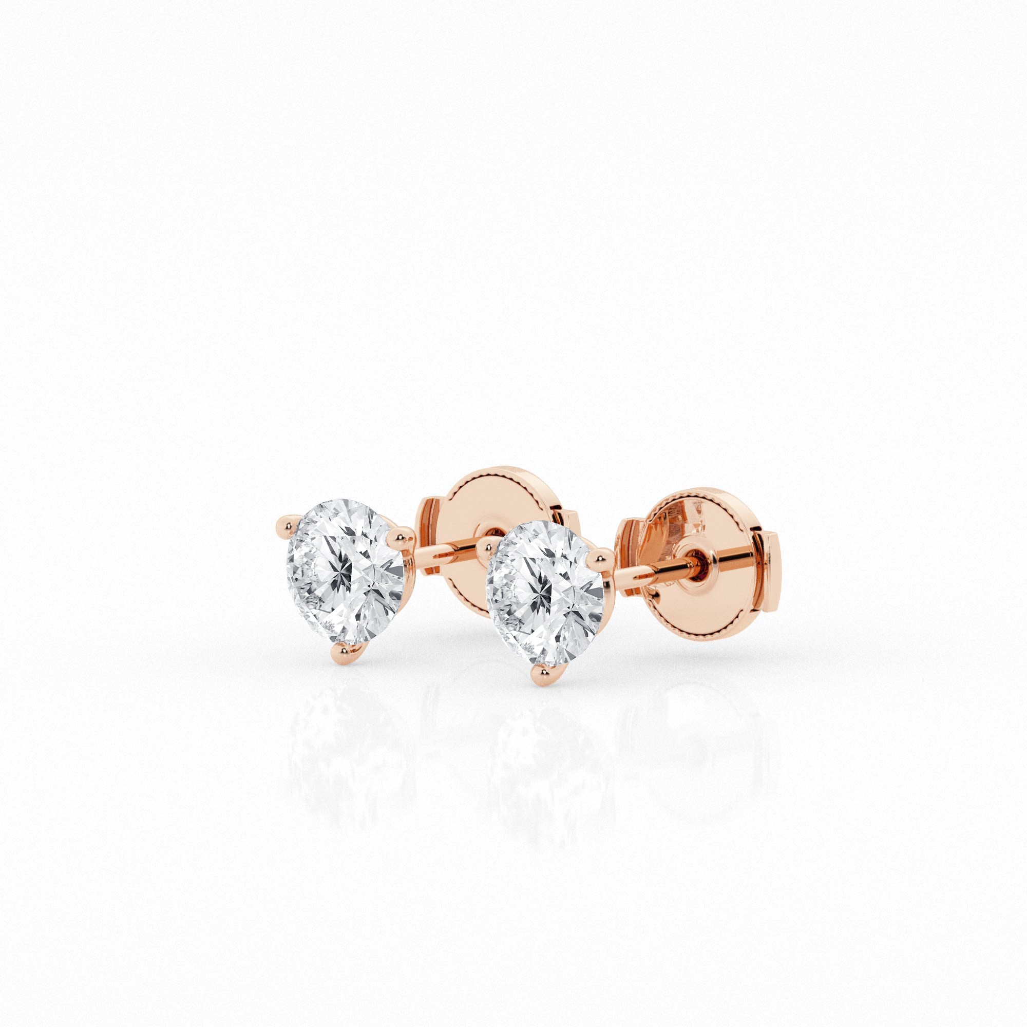 Rose gold stud earrings showcasing 1.5 carat lab-grown round diamonds, side view