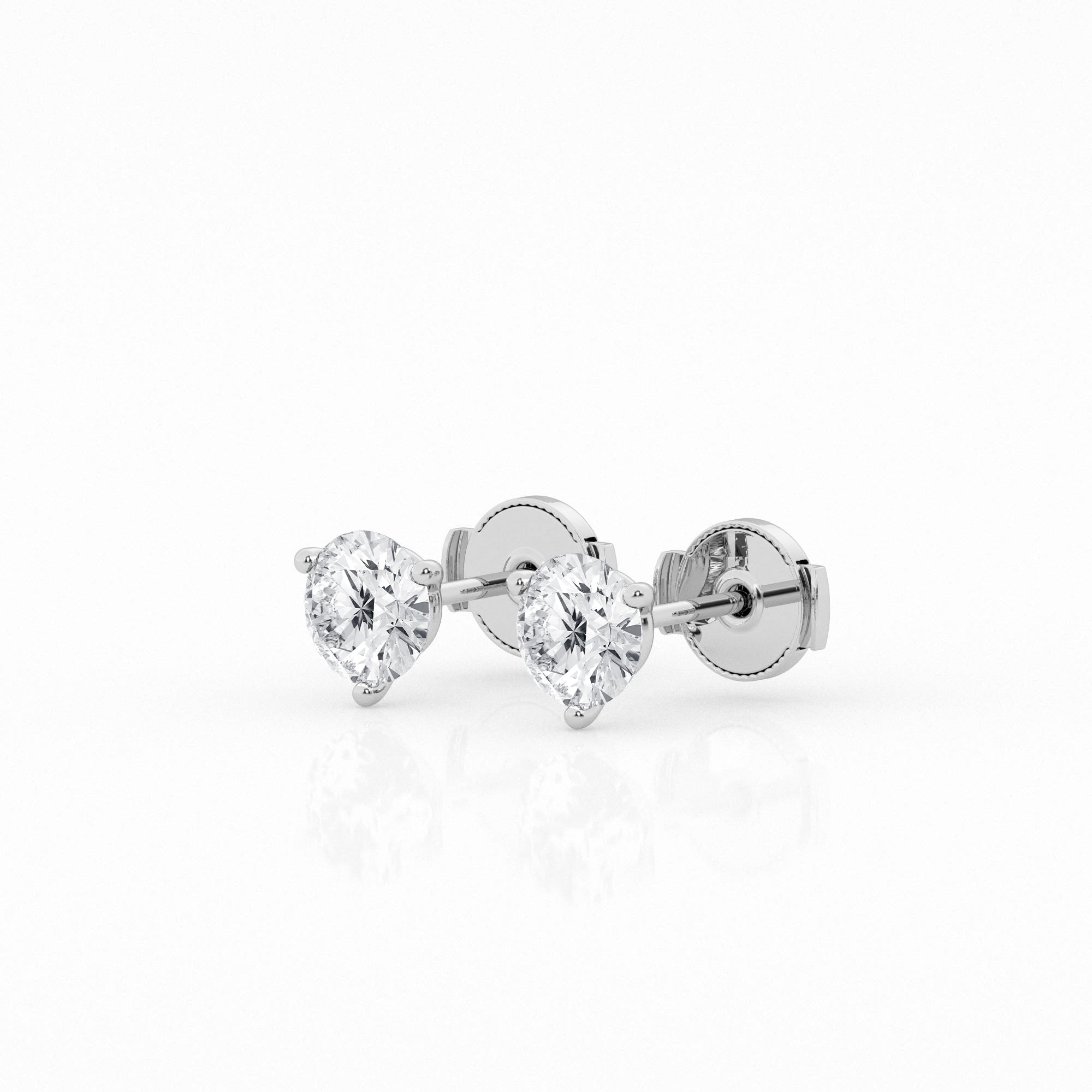 White gold stud earrings featuring 1.5 carat lab-grown round diamonds, side view