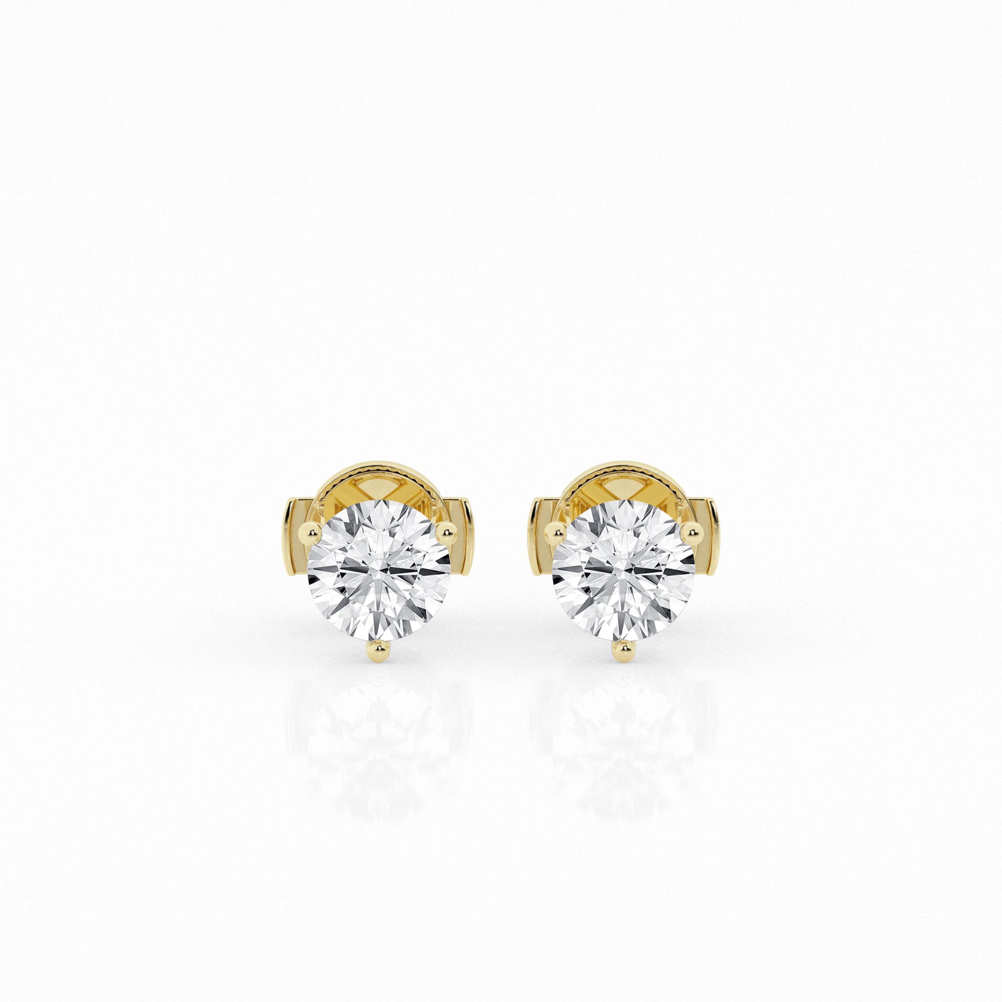 Yellow gold stud earrings adorned with 1.5 carat lab-grown round diamonds