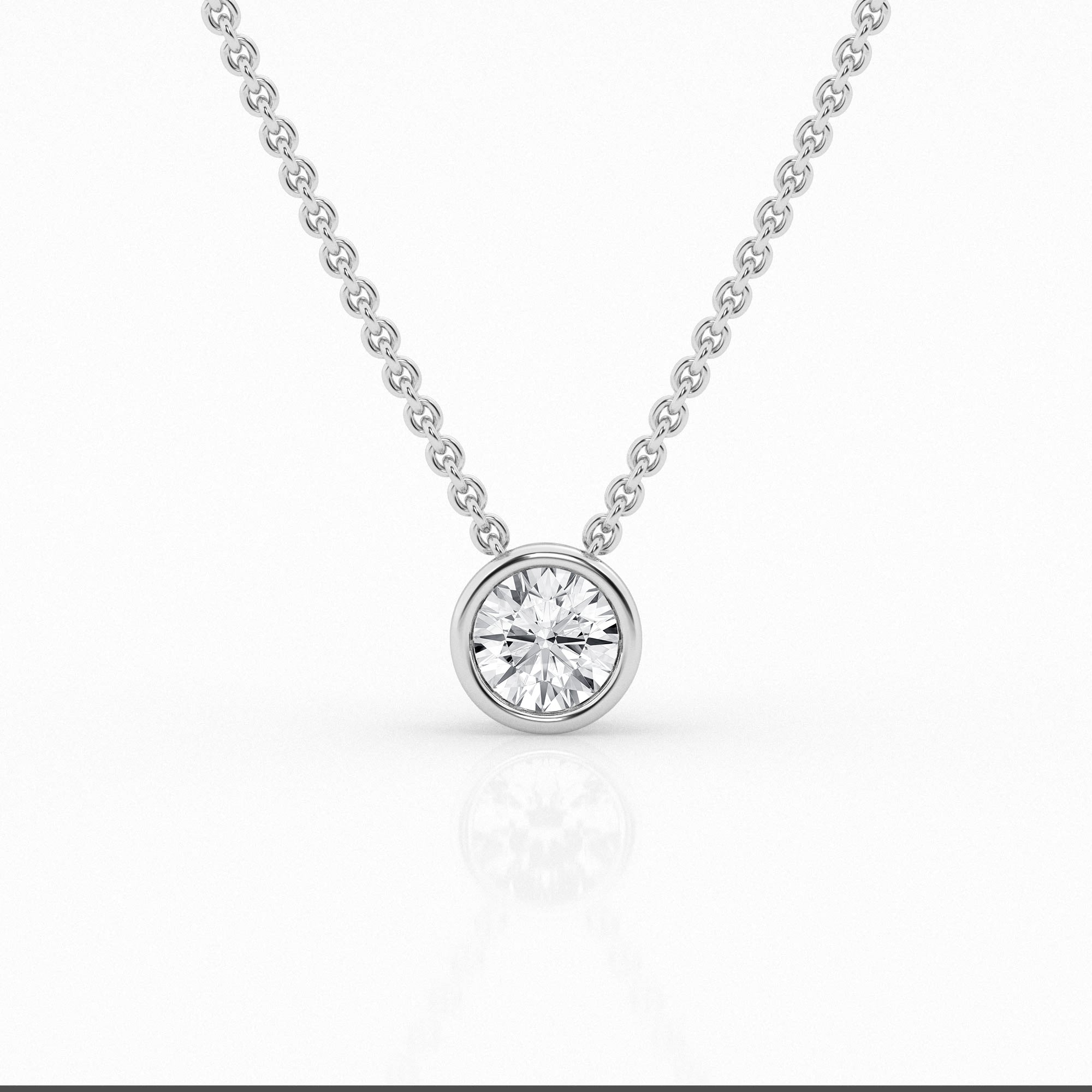 White gold bezel pendant showcasing a 0.5 carat lab-grown diamond, front view