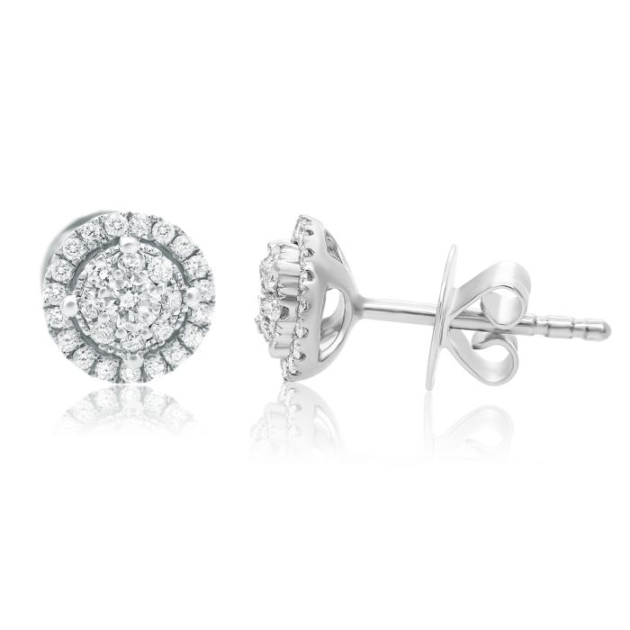 Round Halo Stud Diamond Earrings