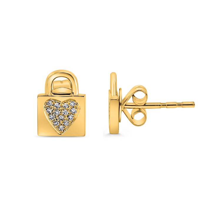 padLock heart Diamond Earring studs