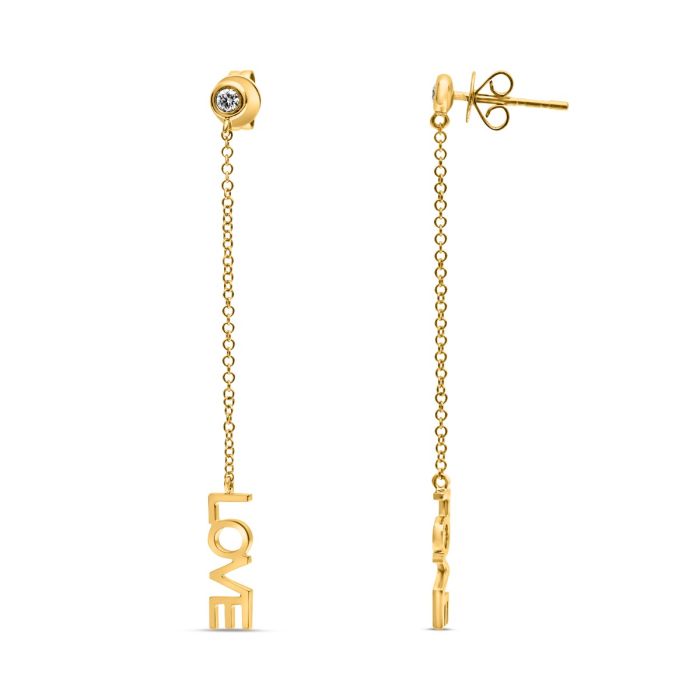 14K yellow gold love dangle diamond earrings