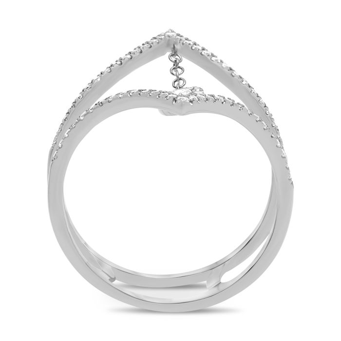 White gold diamond chevron split shank ring, side view