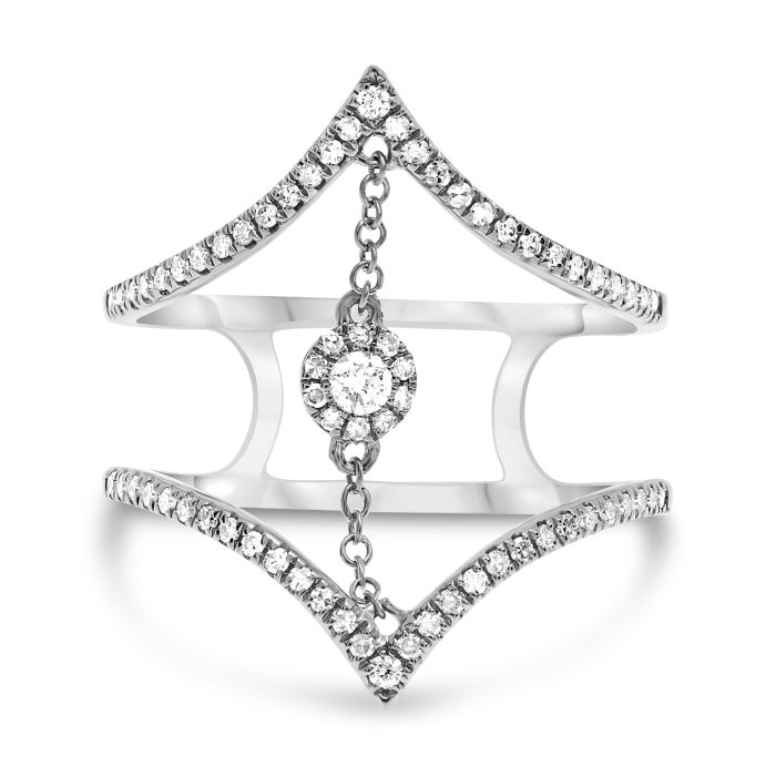 White gold diamond chevron split shank ring