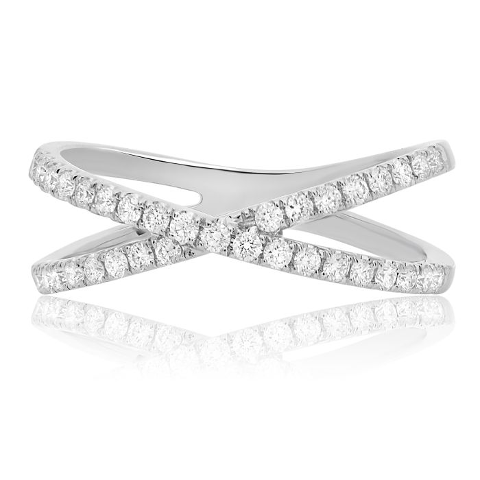 White gold diamond criss-cross ring