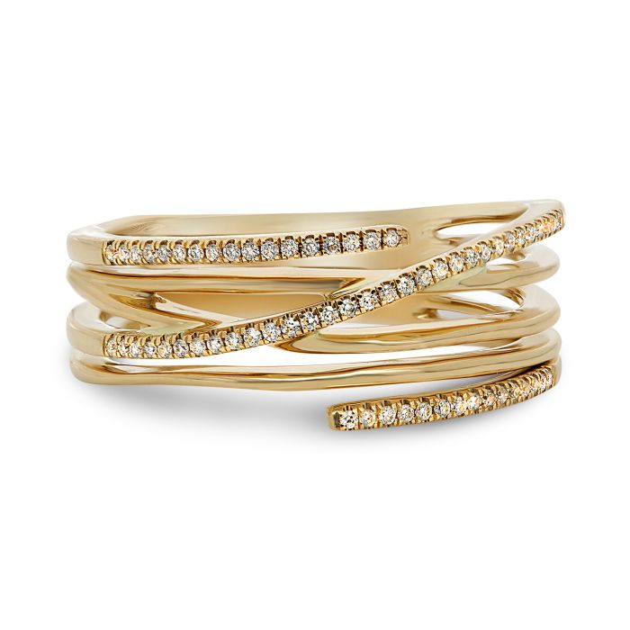 yellow gold diamond overlapping ring