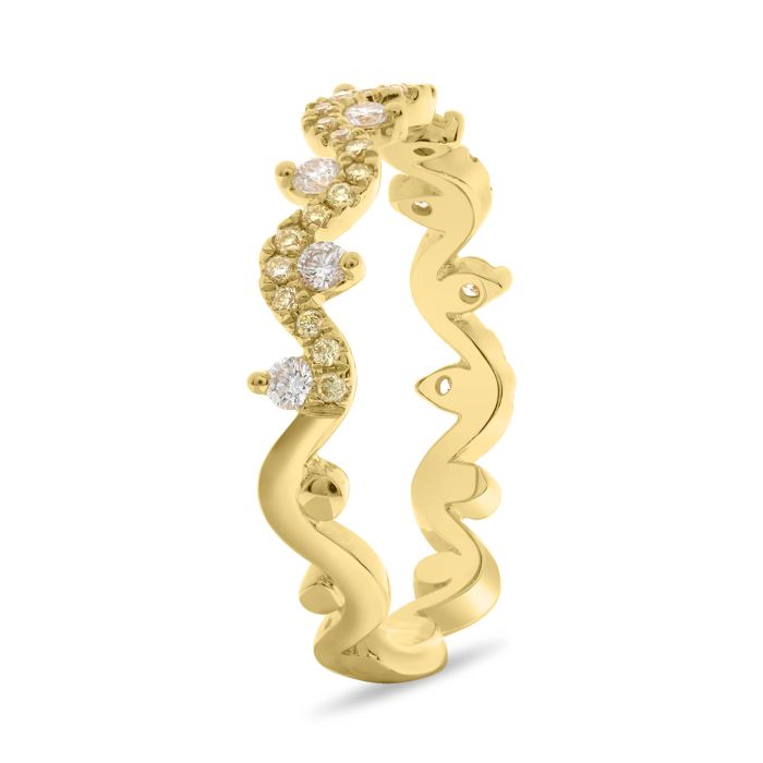 Wavy Diamond Ring, yellow gold