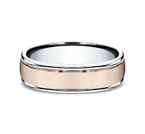 side view of Platinum/14K Rose wedding band for man