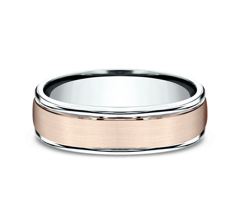 side view of Platinum/14K Rose wedding band for man