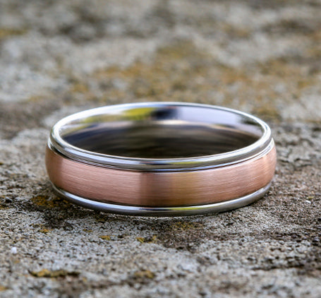 front view of Platinum/14K Rose wedding band for man