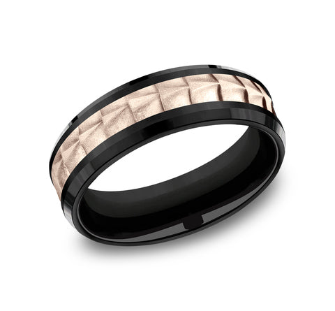 The Dundee - Black Titanium/14K Rose wedding band