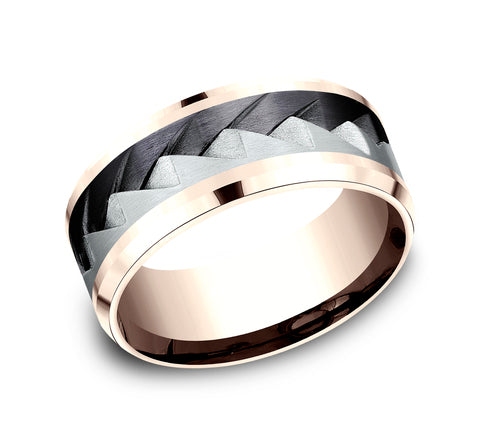 The Range - 14K Rose/White/Black Titanium wedding band