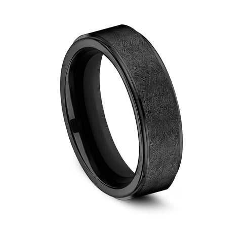 Black Titanium wedding ring for man, side view