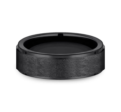 Black Titanium wedding ring for man, front view