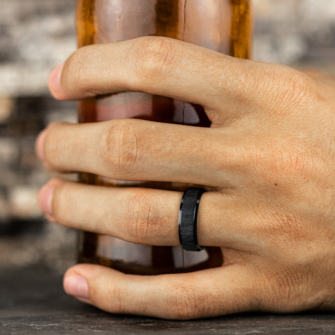 man wearing Black Titanium wedding ring for man