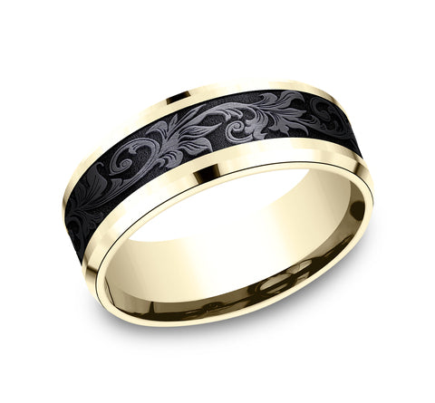 14K Yellow Black Titanium wedding band