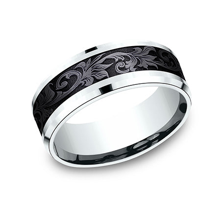 14K White/Black Titanium wedding band
