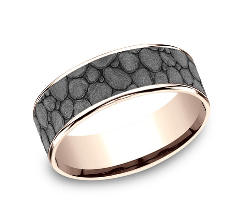 The River Rock - 14K Rose/Tantalum Grey wedding band