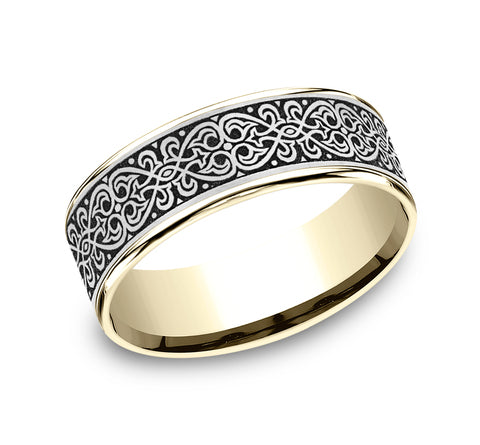 The Mihrab - 14K Yellow/Grey-Black Titanium wedding band