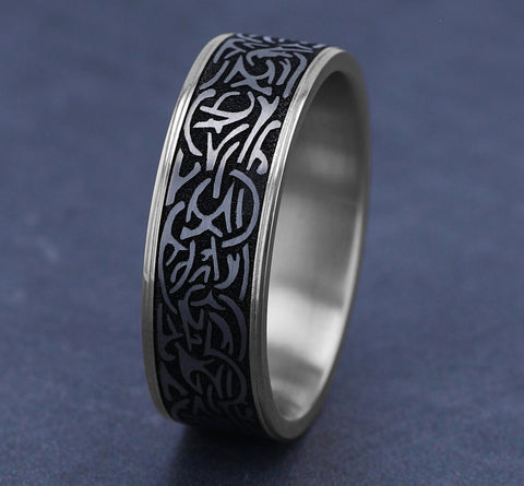 side view Thor's hammer inspired design, thin edges, wedding band